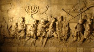 A scene from the Arch of Titus in Rome depicting the sacking of Jerusalem in 70 AD