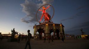 The Man is illuminated as approximately 70,000 people from all over the world gather for the 30th annual Burning Man arts and music festival in the Black Rock Desert of Nevada