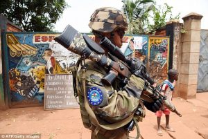 A soldier of the European Union Force in the Central African Republic patrols a street in Bangui in 2014. Mr Paet said there were some occasions when it was better for soldiers to operate under a EU flag than under NATO