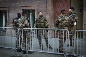 French soldiers guard a Jewish school in Strasbourg, February 2015