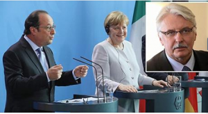 French, German and Italian Prime Ministers Hollande, Merkel and Renzi with Polish foreign minister Witold Waszczykowsk, inset